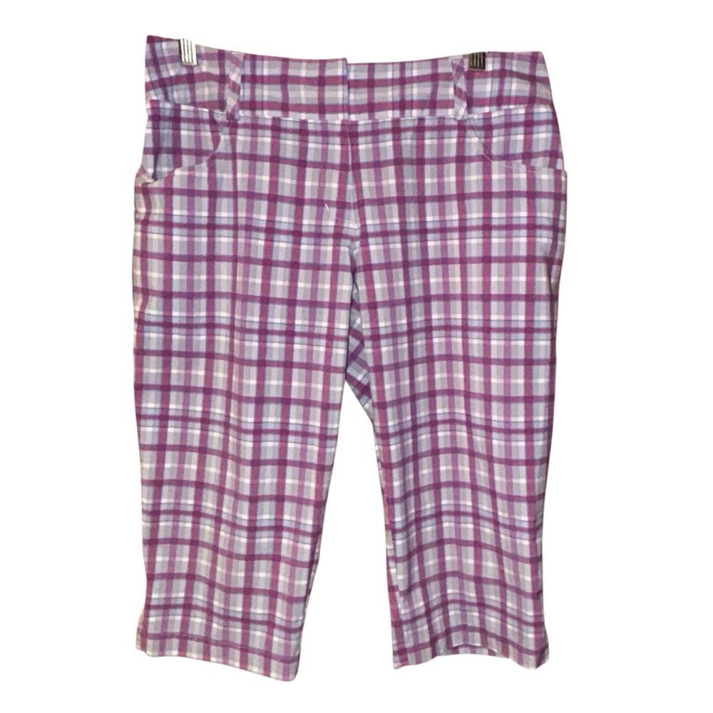 Adidas Climalite Women’s Plaid Golf Capri Pants 8 Pink Gray Stretch Performance‎
